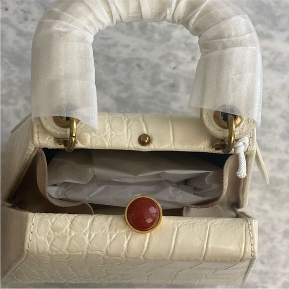NEW STAUD Kenny Cream Croc Embossed Leather Top Handle Bag - Picture 9 of 11